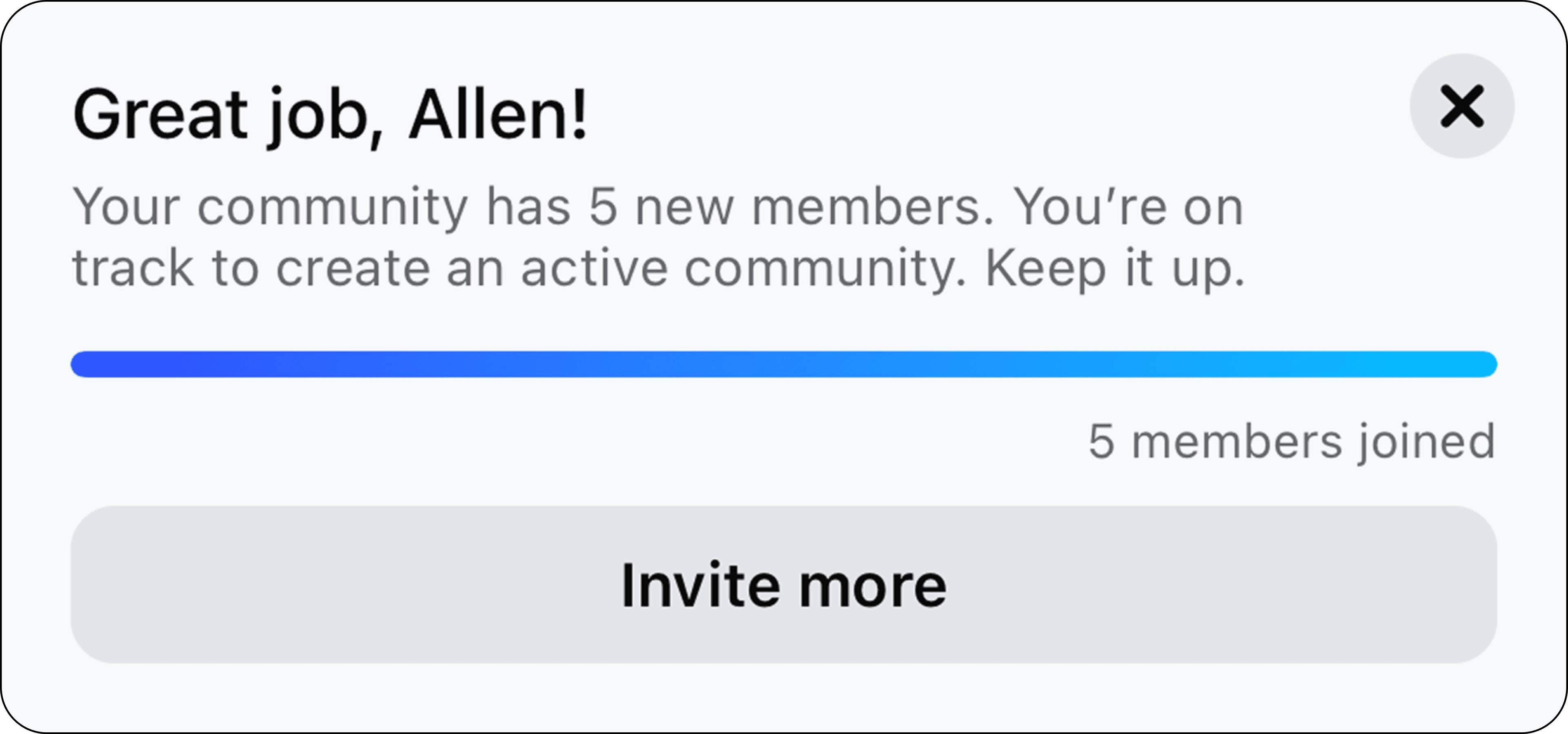 Invite banner showing a new community with 5 members