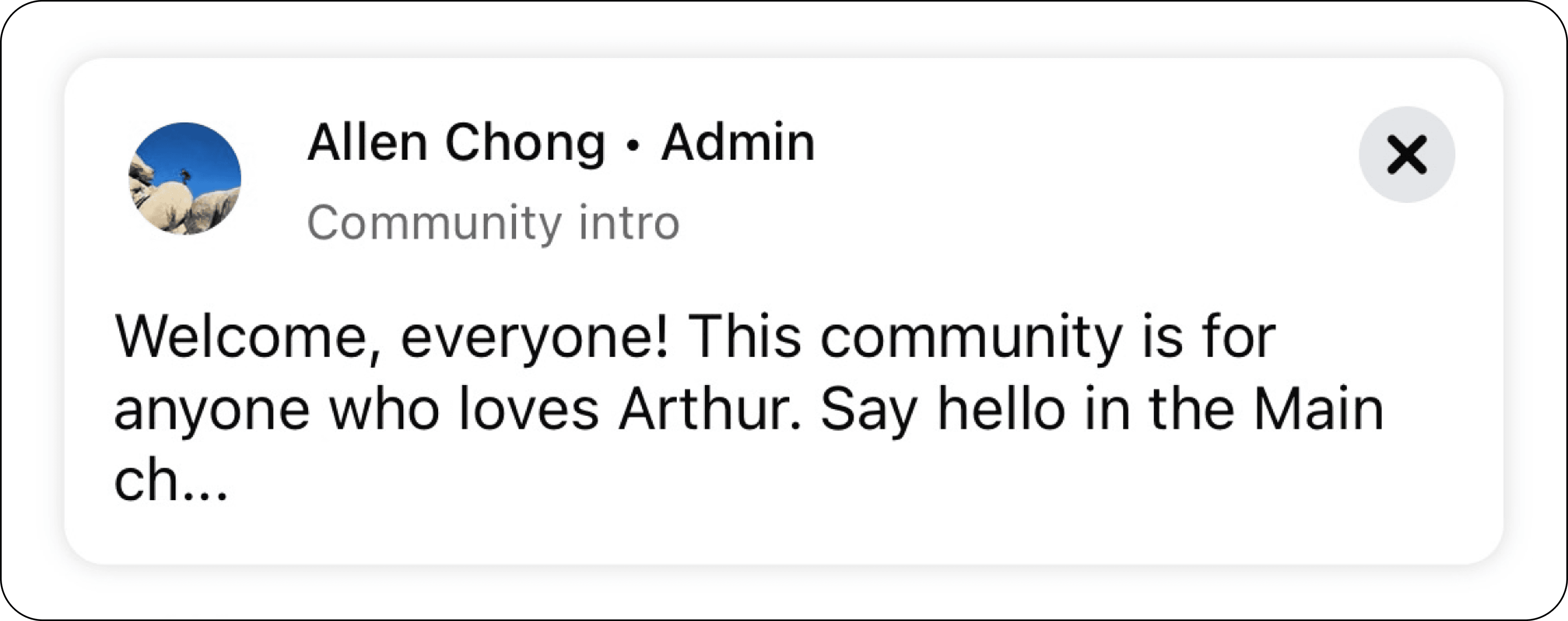 New community welcome banner shown to all members on entry